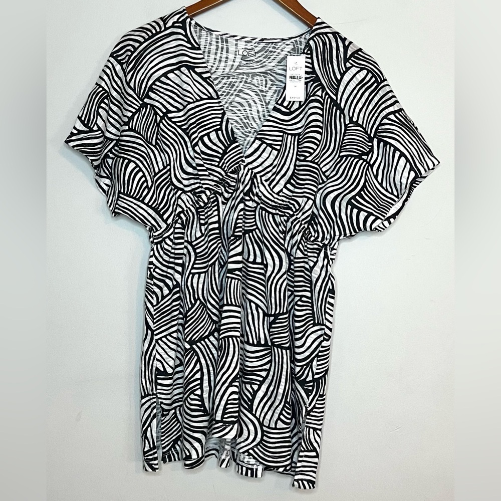 Ann Taylor Loft NEW Dolman Sleeves Cinched Waist Printed Top Blouse Sz M